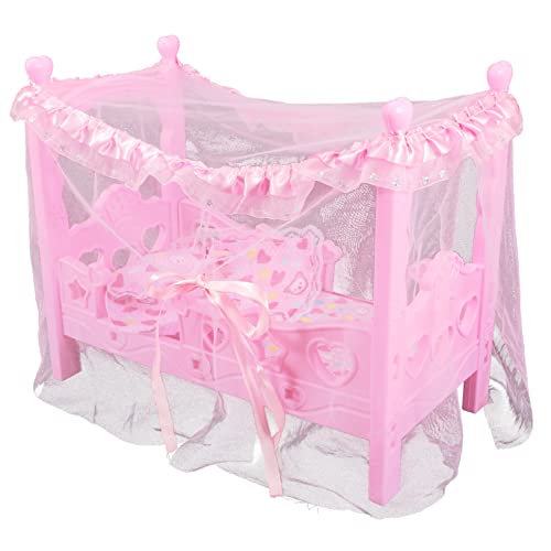 Yardwe Mini Puppenbett für Mädchen Rosa Prinzessinnenbett für Puppenhaus für Rollenspiele und Kreative Kinderzimmerdekoration von Yardwe