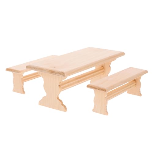 Yardwe Mini Puppenhaus Holz Tisch Bank Set Miniatur Möbel Zubehör Sicherer Holzwerkstoff Vielseitig Kombinierbar für Puppenhaus Dekoration und DIY Projekte Teiliges Set Tisch und Bank von Yardwe