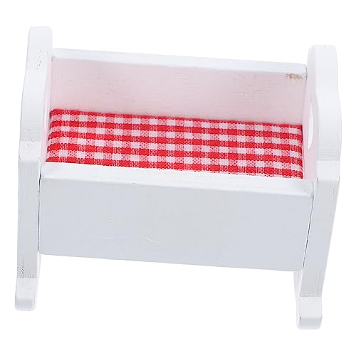 Yardwe Miniatur Holz Kinderbett für Puppenhaus Dekoratives Babybett Kompakt und Realistisch für Mini Haus Dekoration und Weißes Design von Yardwe