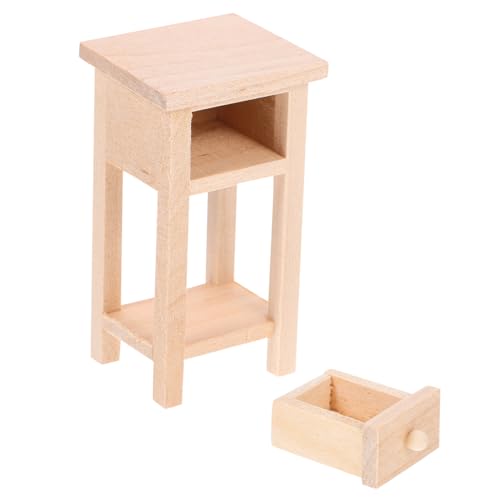 Yardwe Miniatur Holz Nachttisch für Puppenhaus Robuste Holzmöbel für Schlafzimmerdekoration für Miniatur Haus Szenen von Yardwe