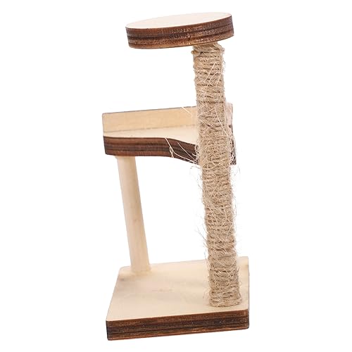 Yardwe Miniatur Katzenbaum aus Holz Puppenhaus Zubehör mit Kratzsäule für Realistische Raumgestaltung für Katzenliebhaber und Miniatur Enthusiasten von Yardwe
