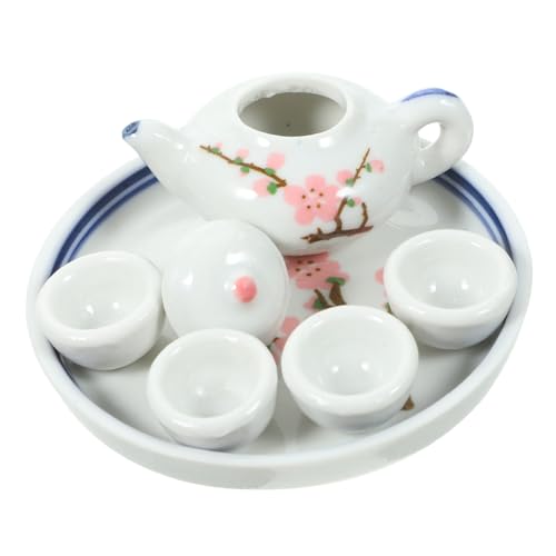 Yardwe Miniatur Keramik Teeservice Spielküchenzubehör Realistisches Puppengeschirr Set für Mini Haus Dekoration Rosa Pflaumenblüten Muster Zufällige Farbe Zufällige Farbe von Yardwe