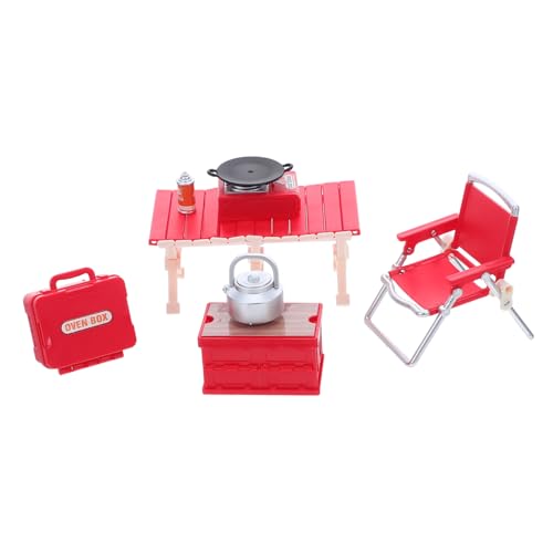 Yardwe Miniatur Outdoor Camping Spielset für Faltbarer Tisch und Stuhl Tragbarer Gasherd Teekessel Robustes Puppenhaus Zubehör Kreatives Rollenspiel Picknick Miniatur Zubehör von Yardwe