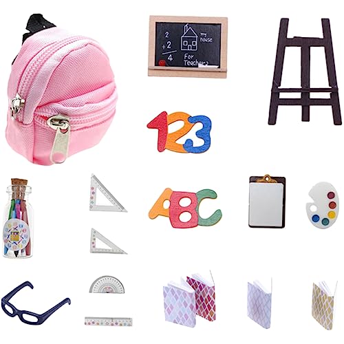 Yardwe Miniatur Puppen Schulranzen Set Teilig mit Mini Rucksack Detailreiche Langlebige Schulzubehör Dekoration für Puppenhaus Kompakt und Waschbar für Mädchen Schulspielzeug von Yardwe