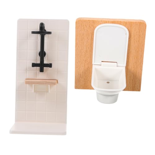 Yardwe Miniatur Puppenhaus Badezimmer Mini Badezimmer Zubehör mit Toilette und Duschkabine Maßstabsgetreues Kindersicheres Badmöbel für Puppenhaus Dekoration von Yardwe