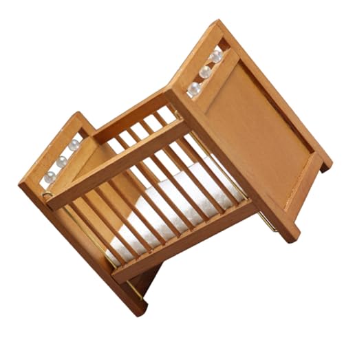 Yardwe Miniatur Puppenhaus Bett mit Matratze Dekoratives Zubehör für DIY Puppenhaus Realistische Mini Möbel für Kinderzimmer für Kreative Spielideen von Yardwe