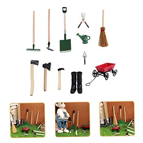 Yardwe Miniatur Puppenhaus Gartengeräte Teiliges Leichtes Miniatur Gartenwerkzeug mit Gießkanne Axt und Schubkarre Sicher und Langlebig für DIY Puppenhaus Dekoration und Miniaturgärten von Yardwe
