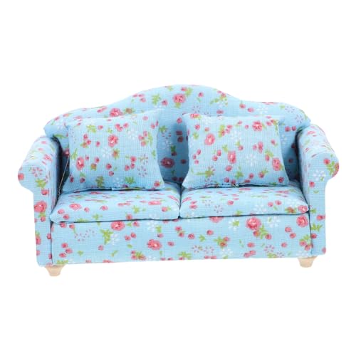Yardwe Miniatur Puppenhaus Sofa mit Kissen Mini Stoffsofa mit Floralem Muster Kleine Deko für Puppenmöbel Miniatur Wohnzimmer Zubehör Teilig Realistisch und Kompakt von Yardwe