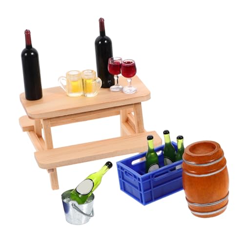 Yardwe Miniatur Puppenhaus Zubehör Set Mini Bierflaschen Vintage Bierfass Eimer und Eiswürfel Hochrealistische Miniatur Bar Dekoration für Puppenhaus Micro Landschaft Leicht Langlebig von Yardwe