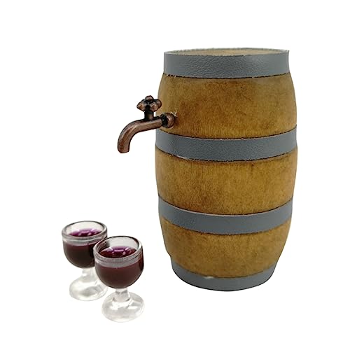 Yardwe Miniatur Rotweinfass Set Dekoration für Weinlager und Bar Party Zubehör mit Wasserhahn und Weingläsern für Mini Haus Küche und Restaurant von Yardwe