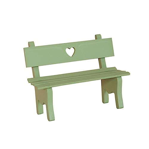 Yardwe Miniature Holzbank für Garten und Puppenhaus Dekorative Veranda Stuhl Figurine Grün für Fotografie und Heimdekoration Leicht und Robust mit Herzmuster von Yardwe
