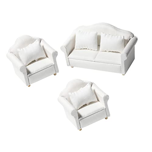 Yardwe Miniaturmöbel Set Teiliges Weißes Sofa mit Kissen für Puppenhaus Mini Couch Deko Holzoptik Sofa für DIY Puppenhäuser und Modellliebhaber von Yardwe