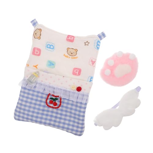 Yardwe Puppenbettwäsche Set mit Decke Kissen und Augenmaske Möbel für Puppenhaus Niedliches Design für Puppenbetten Ergänzung für Kreative Spielwelten von Yardwe