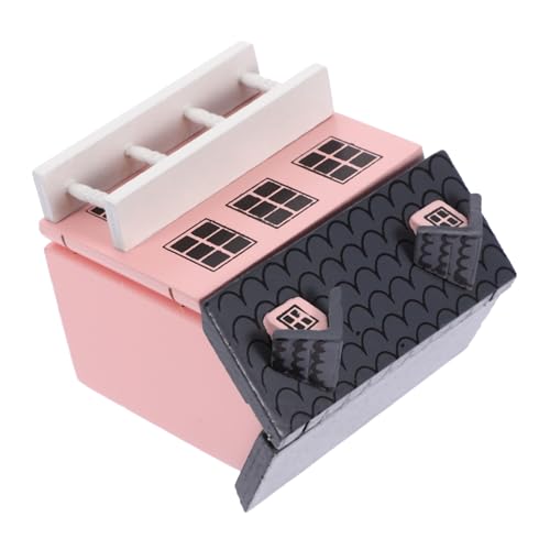Yardwe Puppenhaus-Minimöbel klein gebaut Mini-Puppenhaus Miniatur-Weihnachtsdorf holzhaus Holzmodell Puppenhausmodell puppenmöbel Landschaftsrequisite Mini-Hausverzierung Birke Rosa von Yardwe
