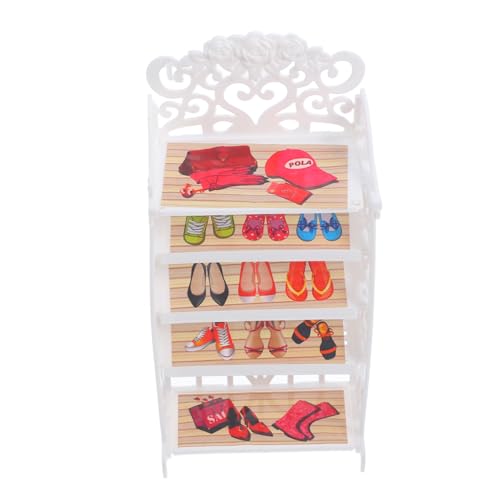Yardwe Puppenschuhregal Aus Kunststoff Miniatur Möbel Dekoration Mini-schuhregal Aus Kunststoff Schuhregal Für Puppe Schuhregal-Ornament Puppenschuhschrank Abs Weiß von Yardwe