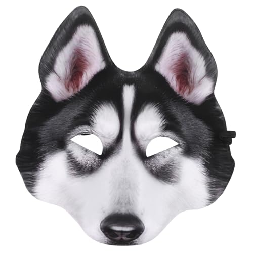 Yardwe Realistische Husky Hundemaske Vollkopf Halloween Kostümmaske aus Atmungsaktiv und Verstellbar Tiermaske für Karneval Party und Fasching von Yardwe