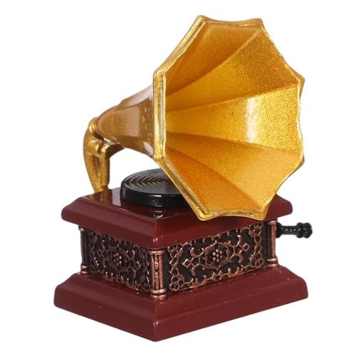 Yardwe Retro -Phonographenmodell schwarzer Plattenspieler Musikdekorationen für Partys Zubehör für Musikinstrumente Puppenhaus-Miniatur-Schallplatten Phonograph Metall Golden von Yardwe