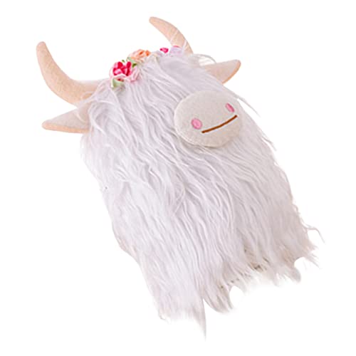 Yardwe Schottische Hochlandkuhpuppe Kuscheltier Kleine Ausgestopfte Kuh Kuhstopftier Tierfarm Kuh Kuhplüschmengen Kinderspielzeug Ausgestopfte Nutztiere Spielzeugtiere Weiß Polyester von Yardwe