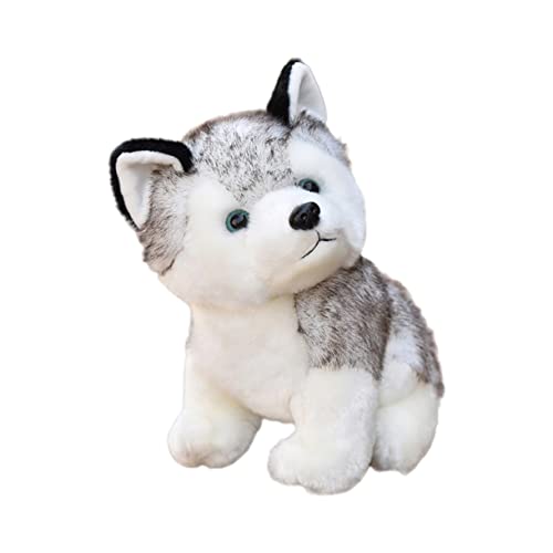 Yardwe Simulation Sitzender Husky Plüschstofftier Weiches Kuscheltier Hundespielzeug Dekoratives als Einschlafhilfe und Bürotisch Deko von Yardwe