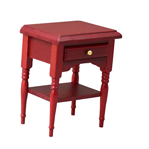 Yardwe Simulierter Nachttisch Nachttisch Nachttisch Nachttische Klein Miniatur Möbel Puppe Dekorativer Mini-nachttisch Mini House Accessory Nachttisch Ornament Rot Hölzern von Yardwe