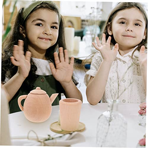 Yardwe Teeservice Set aus Lackfreiem Buchenholz Teiliges mit Kleinem und Tasse Detailgetreues Puppenhaus Zubehör Leicht und Handlich für Kinderzimmer Dekoration von Yardwe