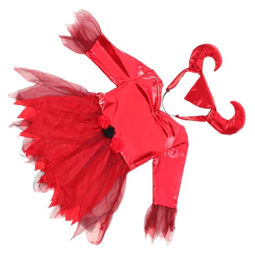 Yardwe Teufelskleid Für Rotes Halloween Kostüm Mit Kopfschmuck Für Partys Auftritte Und Festliche Anlässe Kleid Haarschmuck von Yardwe