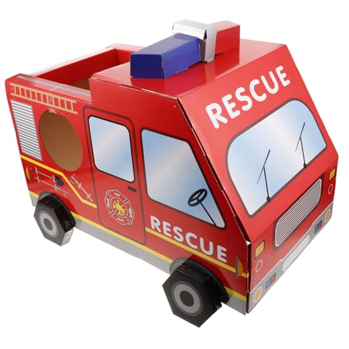 Yardwe Tragbares Kartonspielzeug DIY Feuerwehrwagen Kostüm aus Pappe für Kleinkinder Rollenspiel für Geburtstagsfeiern und Schulveranstaltungen Leicht und Sicher Fördert von Yardwe