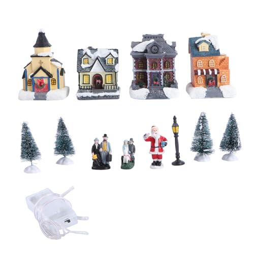 Yardwe Weihnachtliche Mini Holzhaus Deko mit LED Beleuchtung Buntes Resin Tischhaus Warmes Licht Festliche Weihnachtsdekoration für Wohnzimmer Fenster Party von Yardwe
