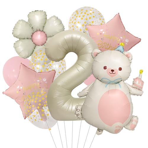 11 Stück Bär Geburtstagsdeko 1 Jahr Junge, Luftballons Deko 1. Geburtstag Junge Mädchen, Happy Birthday Banner, 1-2 Jahre Bären Folienballon Braun Luftballon für 1 Jahr Kindergeburtstag Dekoration von Yarteim