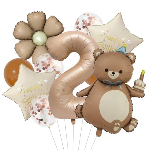 11 Stück Bär Geburtstagsdeko 1 Jahr Junge, Luftballons Deko 1. Geburtstag Junge Mädchen, Happy Birthday Banner, 1-2 Jahre Bären Folienballon Braun Luftballon für 1 Jahr Kindergeburtstag Dekoration von Yarteim