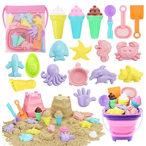 Sandspielzeug Strandspielzeug Kinder,20 PCS Sandkasten Spielzeug Kinder mit Faltbarer Eimer,Sandförmchen,Sandschaufel,Tasche,Reise Sand Spielzeug Set,Gartenspielzeug ab 2 3 4 5 Jahre Mädchen Junge von Yarteim