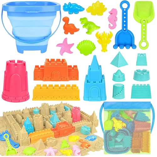 Sandspielzeug Strandspielzeug Kinder,22 PCS Sandkasten Spielzeug Kinder mit Faltbarer Eimer,Sandförmchen,Sandschaufel,Tasche,Reise Sand Spielzeug Set,Gartenspielzeug ab 2 3 4 5 Jahre Mädchen Junge von Yarteim