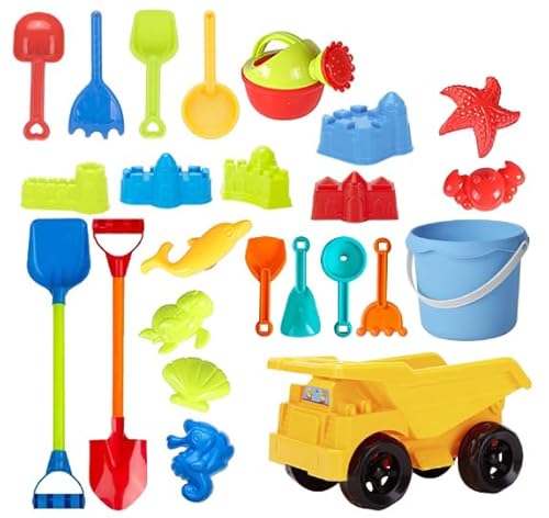 Yarteim 24 Stück Sandspielzeug Set, Strandspielzeug Kinder Sandkasten Spielzeug inkl. Faltbarer Eimer, Sandformen, Sandschaufel, Strand Sandspielzeug Reise Sand Spielzeug für Kinder Jungen Mädchen von Yarteim