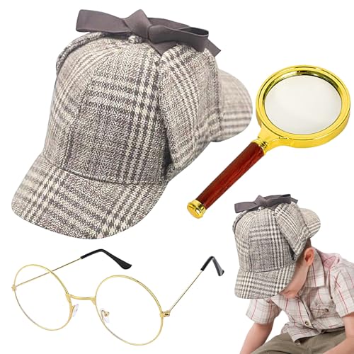 Yaztauho Detektiv Kostümzubehör Set, Detektiv Cosplay Zubehör, Cosplay Kostüm Accessoires, Hut Brille Lupe für Damen Herren Mädchen Halloween Party Bühnenauftritt Yaztauho Detektiv Kostümzubehör Set, Detektiv Cosplay Zubehör, Cosplay Kostüm Accessoires, Hut Brille Lupe für Damen Herren Mädchen Halloween Party Bühnenauftritt von Yaztauho