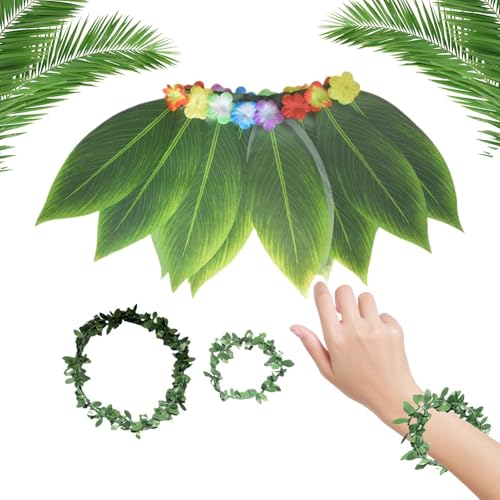 Yaztauho Hawaii Kostüm - Hawaiianisches Grasskostüm Für Damen,Tropisches Atmungsaktives Realistisches Blatt-Kopfband Und Armband Für Resortkleidung, Sommerfeste, Und Pool von Yaztauho