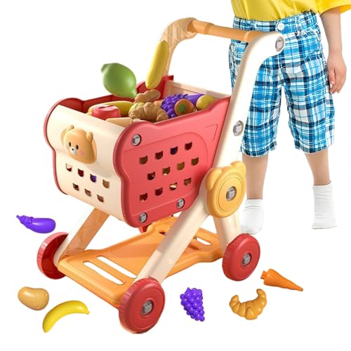 Yaztauho Kinder Einkaufswagen Spielzeug,Rollenspiel Supermarkt Einkaufswagen Spielset Mit Lebensmittel Zubehör - Interaktive Supermarkt Spiele Für Kleinkinder Mädchen Kinder von Yaztauho