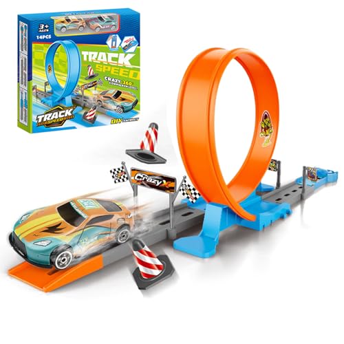 Yaztauho Kinder Rennstrecken Set | Baufahrzeug Spielset mit Rennbahn,Sicheres Kletter Spielzeug Für Zuhause Reisen Geburtstag Drinnen Draussen Aktivität von Yaztauho