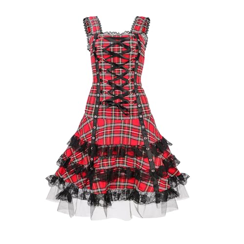 Ybing Gothic Punk Kleider Damen Retro Lolita Court Kostüm Halloween Trägerkleid Ballkleider Mittelalter Viktorianisch Princess Dress Cosplay Ärmellos Partykleid Performance Costume Karnevalskleid von Ybing
