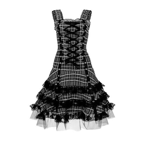 Ybing Gothic Punk Kleider Damen Retro Lolita Court Kostüm Halloween Trägerkleid Ballkleider Mittelalter Viktorianisch Princess Dress Cosplay Ärmellos Partykleid Performance Costume Karnevalskleid von Ybing