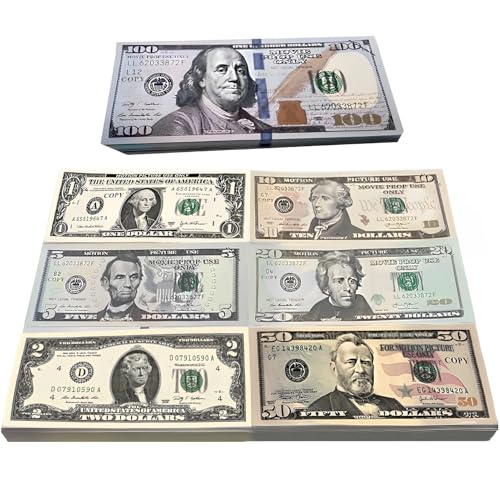 Ycaaeo 280 Blätter Copy Money, Prop Money,Dollar Spielgeld, Spielgeld Kinder, Falschgeld Dollar für Kinder Kaufladen, Film-Requisiten-Münzen, Foto-Dekorations-Münzen (40 x 1$,2$,5$,10$,20$,50$,100$) von Ycaaeo