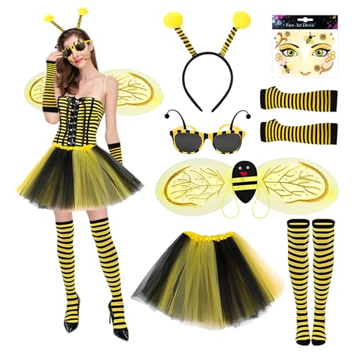 Ycaaeo 7 Stück Bienen Kostüm Damen,Bienenkostüm Erwachsene Set mit Bienen Tüllrock Biene Haarreif Bienen Flügel Überkniestrümpfe Handschuhe Brille Gesichtstattoo für Damen Karneval Fasching Party Ycaaeo 7 Stück Bienen Kostüm Damen,Bienenkostüm Erwachsene Set mit Bienen Tüllrock Biene Haarreif Bienen Flügel Überkniestrümpfe Handschuhe Brille Gesichtstattoo für Damen Karneval Fasching Party von Ycaaeo