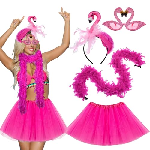 Ycaaeo Flamingo Kostüm Damen,Flamingo Accessoires Kostüm mit Rosa Tüllrock Tutu Rock,Flamingo Haarreif,Federboa Rosa Pink Flamingo Gläser für Hawaii Karneval Fasching Sommer Party Ycaaeo Flamingo Kostüm Damen,Flamingo Accessoires Kostüm mit Rosa Tüllrock Tutu Rock,Flamingo Haarreif,Federboa Rosa Pink Flamingo Gläser für Hawaii Karneval Fasching Sommer Party von Ycaaeo