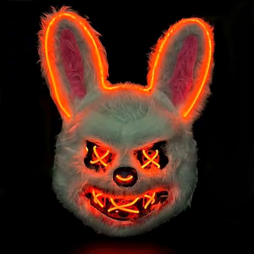 Ycaaeo Halloween Masken Horror LED, Bloody Kaninchen Maske, mit Kunstblut Spray, Masken Horror, Halloween/Karneval/Maskenball Cosplay-Zubehör(Batterien nicht im Lieferumfang enthalten) von Ycaaeo