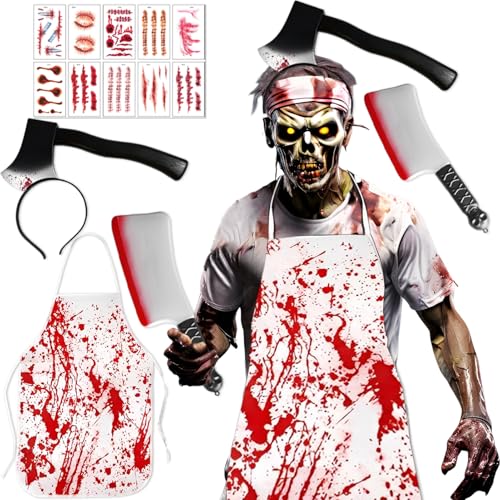 Ycaaeo Halloween Schlächter Kostüm,Metzger Kostüm Herren mit Blutige Schürze,Messer im Kopf Haarreif,Blutiges Messer,Halloween Horror Schlächter KOstüm für Karneval HAlloween Rollenspiel Ycaaeo Halloween Schlächter Kostüm,Metzger Kostüm Herren mit Blutige Schürze,Messer im Kopf Haarreif,Blutiges Messer,Halloween Horror Schlächter KOstüm für Karneval HAlloween Rollenspiel von Ycaaeo