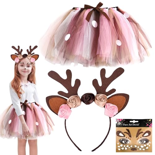 Ycaaeo Rentier Kostüm Kinder Mädchen mit Rosa Tutu Rock,Rentier Haarreif und Rentier Gesicht Kunst Aufkleber,Reh Kostüm Mädchen für Halloween Karneval Weihnachten Geburtstag Fasching Party Ycaaeo Rentier Kostüm Kinder Mädchen mit Rosa Tutu Rock,Rentier Haarreif und Rentier Gesicht Kunst Aufkleber,Reh Kostüm Mädchen für Halloween Karneval Weihnachten Geburtstag Fasching Party von Ycaaeo