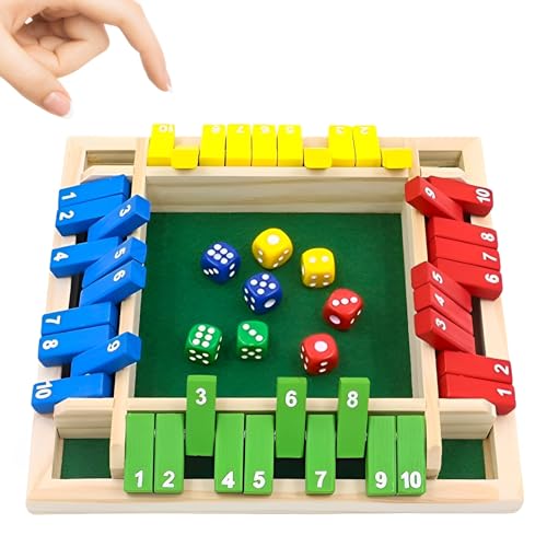 Ycaaeo Shut The Box Spiel 4 Spieler,4 Farben 8 Würfel Shut The Box,WürfelspielMathematik Lernspielzeug,Holzspiele Würfelspiele Brettspiele für Kinder und Erwachsene von Ycaaeo