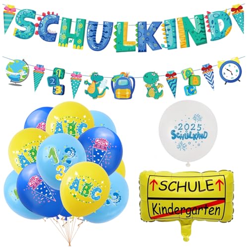 1 Set Deko Einschulung Junge 2025, Schulanfang Deko Set mit Zuckertüten Banner, 16 Luftballons ABC 123 Schultüte Motiv, Girlande und Konfetti Folienballon, Perfekte Einschulungsdeko für Schule 1 Set Deko Einschulung Junge 2025, Schulanfang Deko Set mit Zuckertüten Banner, 16 Luftballons ABC 123 Schultüte Motiv, Girlande und Konfetti Folienballon, Perfekte Einschulungsdeko für Schule von YceLon
