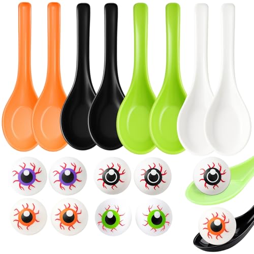 YceLon Eierlauf Spiel Kinder Set, 16-teiliges Halloween Spiele Kit mit Augäpfel Halloween und Löffeln für Kinderpartys als Mitgebsel von YceLon