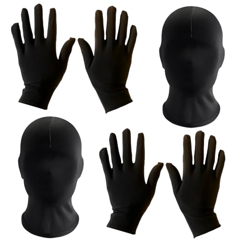 YceLon Maske Schwarz 4er Set Vollgesichtsmaske Halloween Masken - Schwarze Maske Gesichtslos mit Handschuhen für Karneval, Party, Cosplay von YceLon