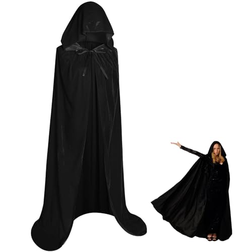 1 Stück Schwarzer Umhang mit Kapuze, Halloween Umhang Länge 150cm, Unisex Vampir Kostüm Cosplay Cape für Erwachsene (Schwarz, L) 1 Stück Schwarzer Umhang mit Kapuze, Halloween Umhang Länge 150cm, Unisex Vampir Kostüm Cosplay Cape für Erwachsene (Schwarz, L) von YceLon